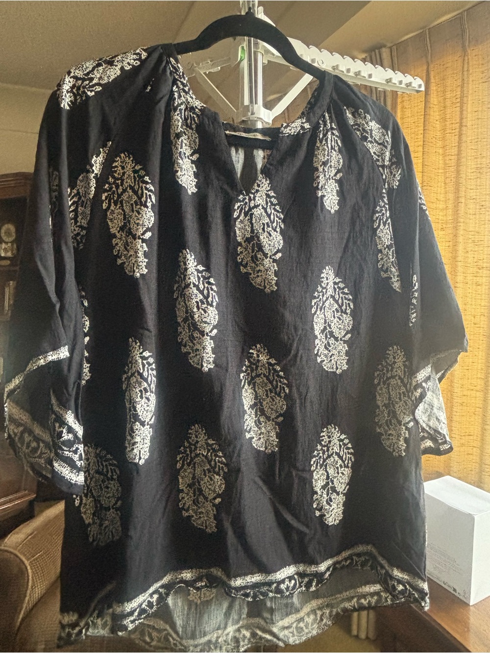 Boheme Black Blouse with Ivory Paisley Print